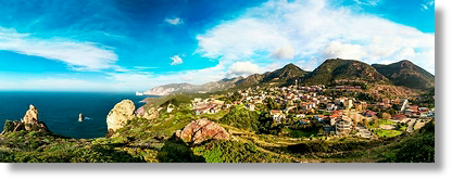 Panoramia del paese di Nebida davanti alla costa